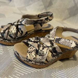 Clarks Black and Cream Snakeskin Wedges Size 8